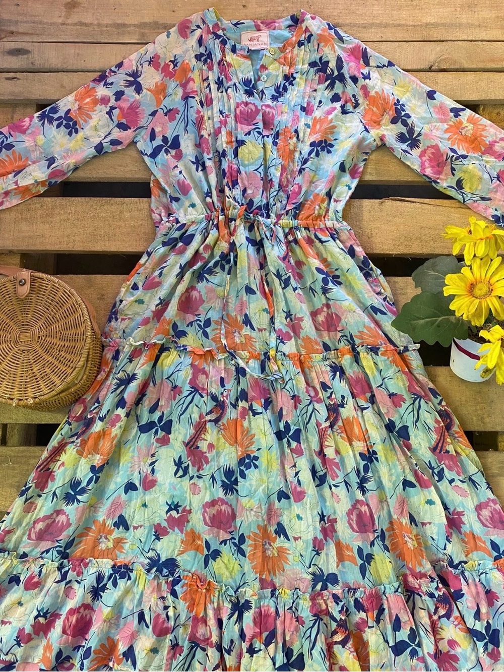 Banjanan Multi-Color Floral Tiered Maxi Dress - Blue Base